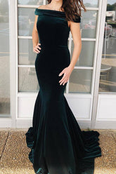 Elegant Mermaid Off the Shoulder Dark Green Long Prom Dresses,Formal Evening Party Dresses